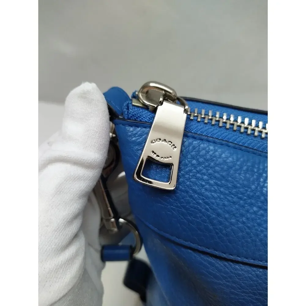 Coach Blue Leather Double Handles Zipper Closure Satchel Shoulder Bag
